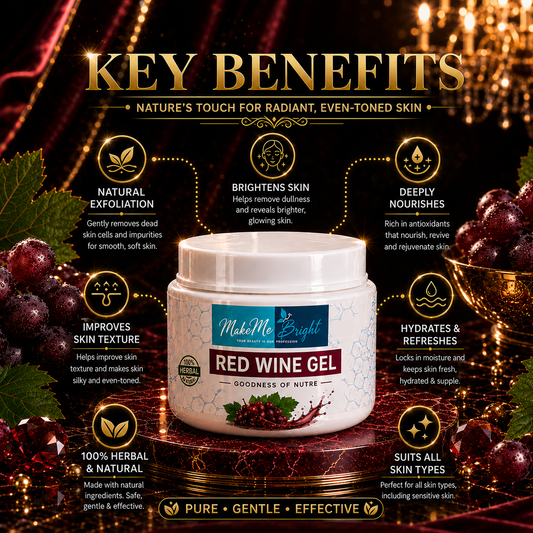 MakeMeBright Red Wine Gel for Face & Skin | Hydrating & Brightening Gel | Helps Improve Dull & Uneven-Looking Skin | Herbal Skincare Gel