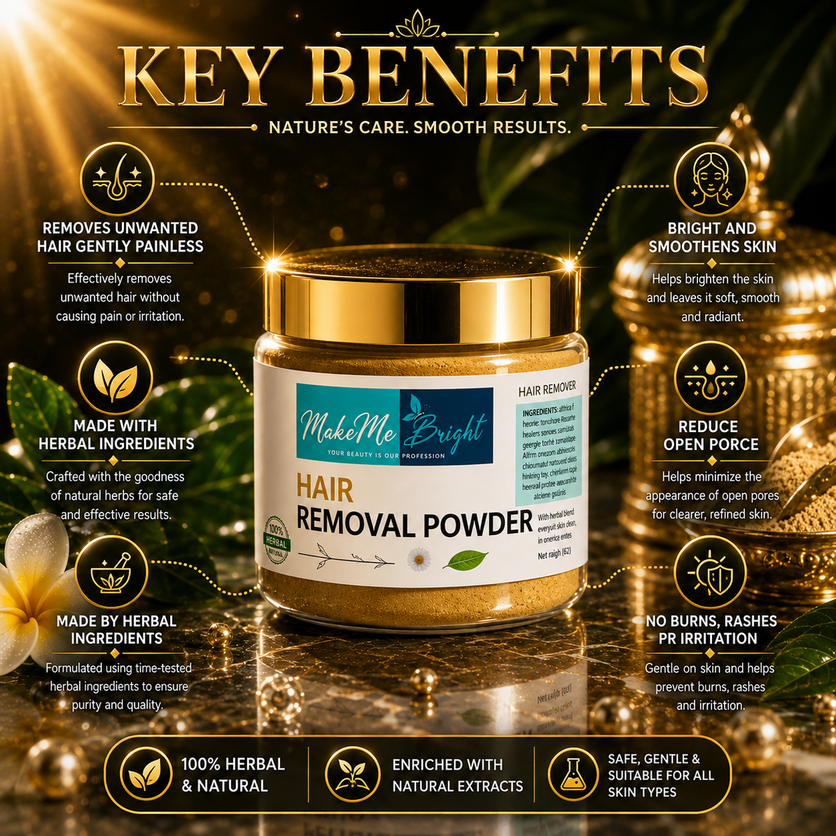 makemebright natural hair removal powder