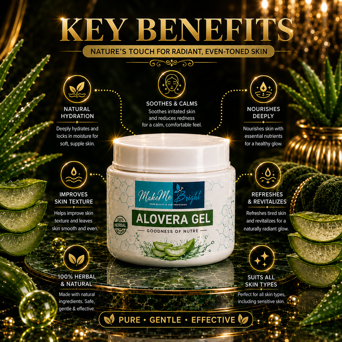 MakeMeBright Aloe Vera Gel for Face & Body | Soothing & Hydrating Gel | Helps Soothe Dry & Irritated Skin | Lightweight, Non-Sticky Formula | Herbal Skincare