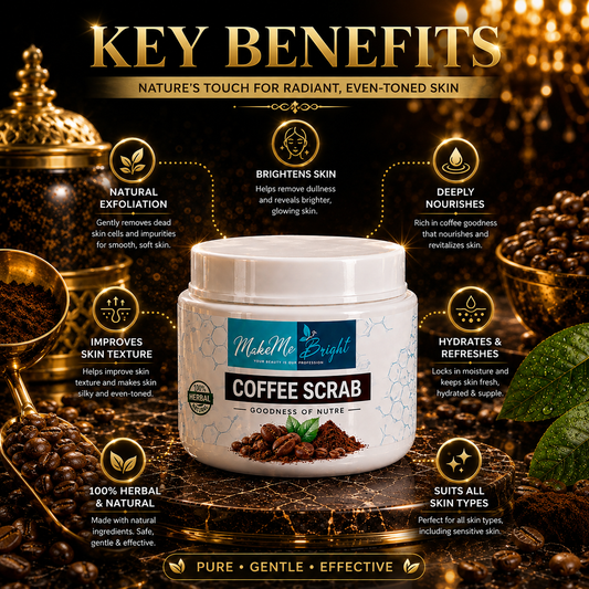 MakeMeBright Coffee Scrub for Face & Body | Exfoliating Body Scrub with Coffee | Removes Dead Skin, Tan & Dullness | Smooth, Soft & Glowing Skin | Herbal Skincare